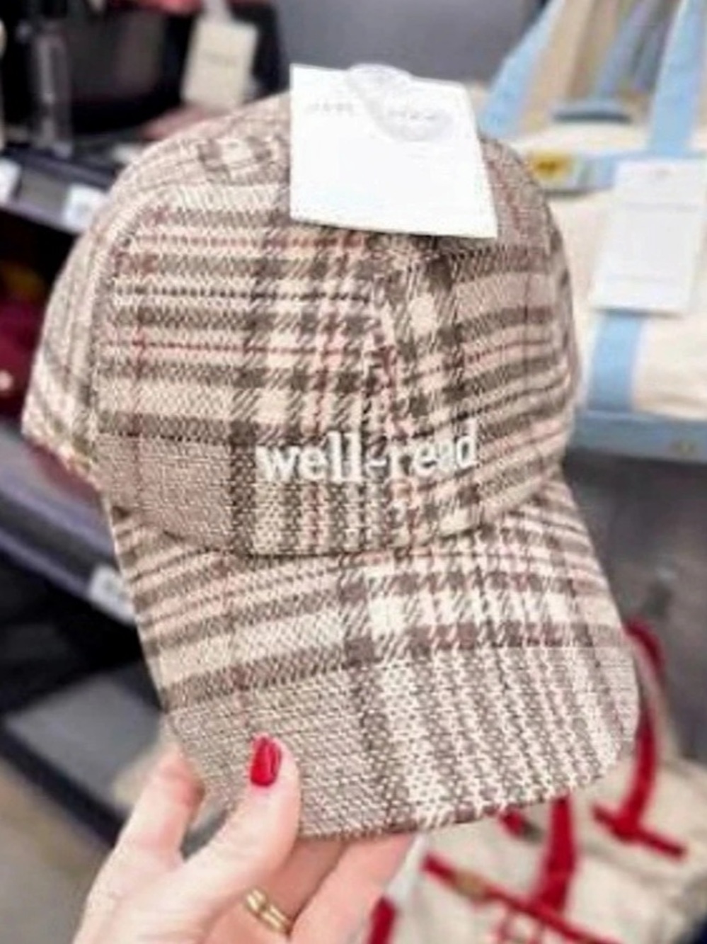 Free Assembly Women's Plaid Baseball Cap Brown & Pink
